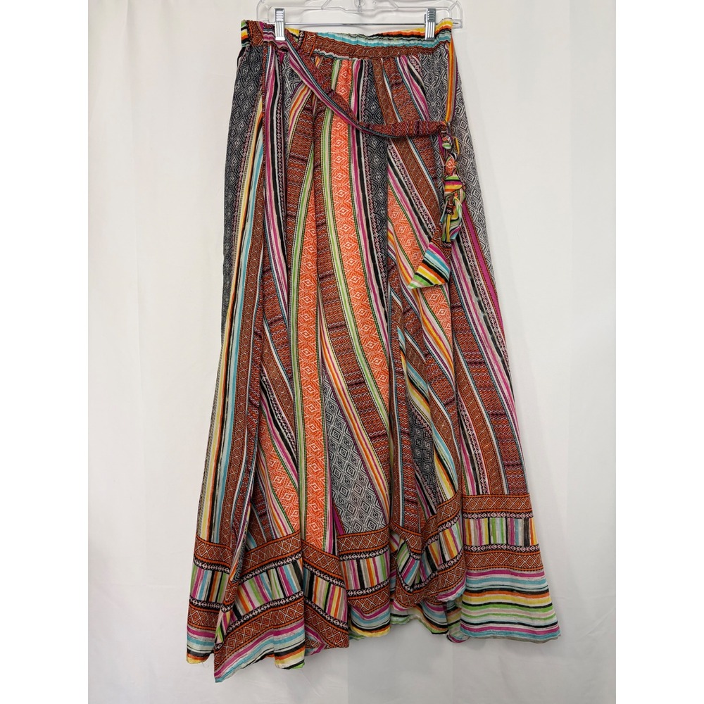 Truly 4 You Womens Multi Color Geometric Striped Boho Maxi Skirt Size Medium